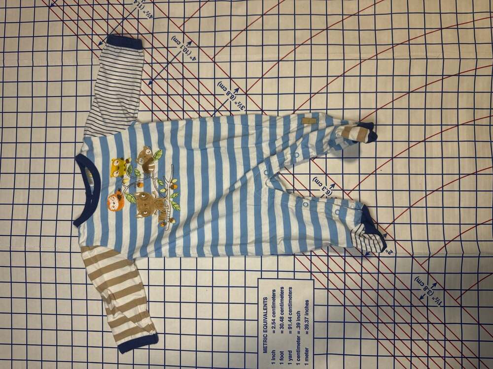Absorba Blue Striped Owl Applique Footed Sleeper Romper